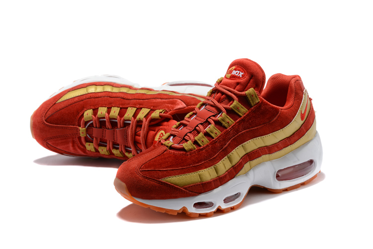 2018 Men Nike Air Max 95 Wine Red Gold Running Shoes